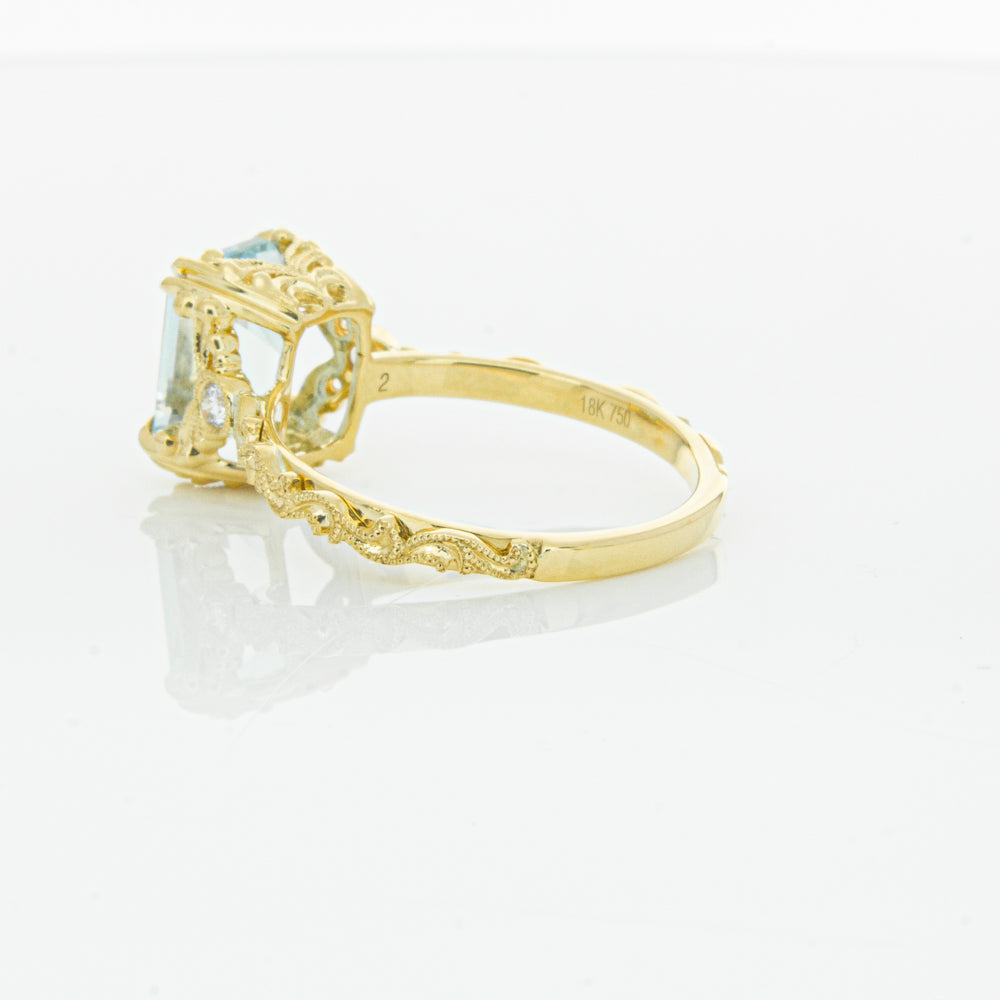 18ct Yellow Gold Aquamarine & Diamond Romanov Ring-Ring-Walker & Hall