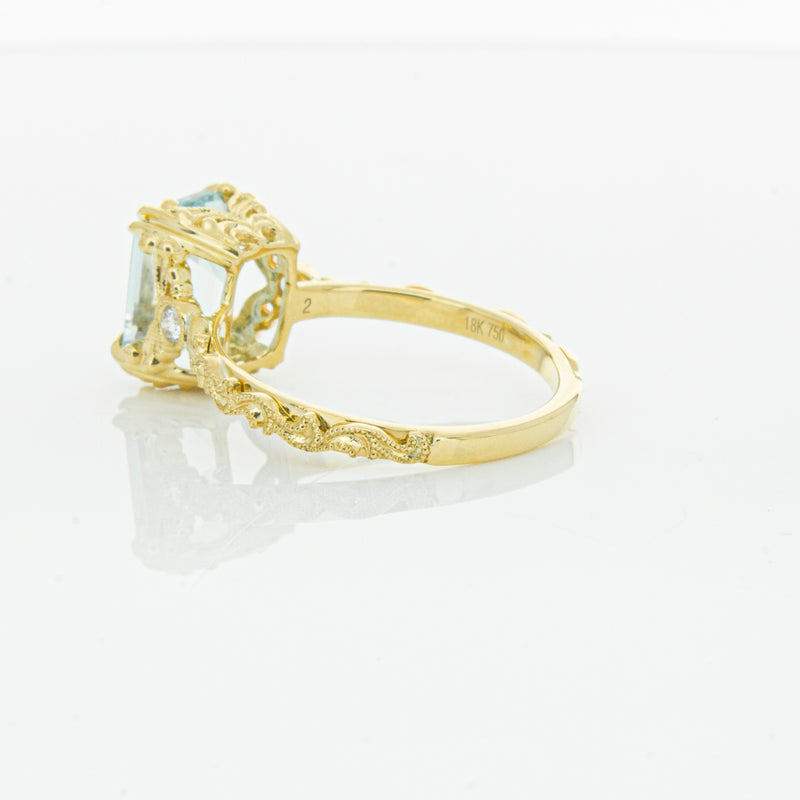 18ct Yellow Gold Aquamarine & Diamond Romanov Ring-Ring-Walker & Hall