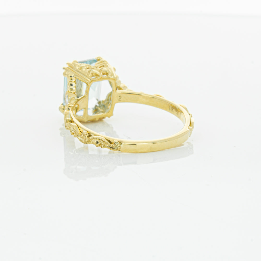 18ct Yellow Gold Aquamarine & Diamond Romanov Ring-Ring-Walker & Hall
