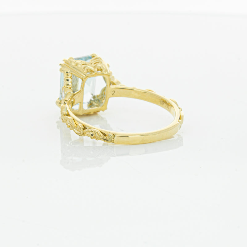 18ct Yellow Gold Aquamarine & Diamond Romanov Ring-Ring-Walker & Hall