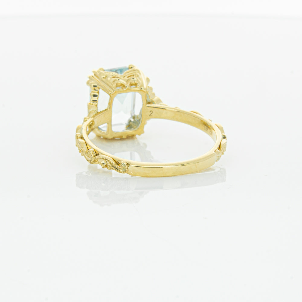 18ct Yellow Gold Aquamarine & Diamond Romanov Ring-Ring-Walker & Hall