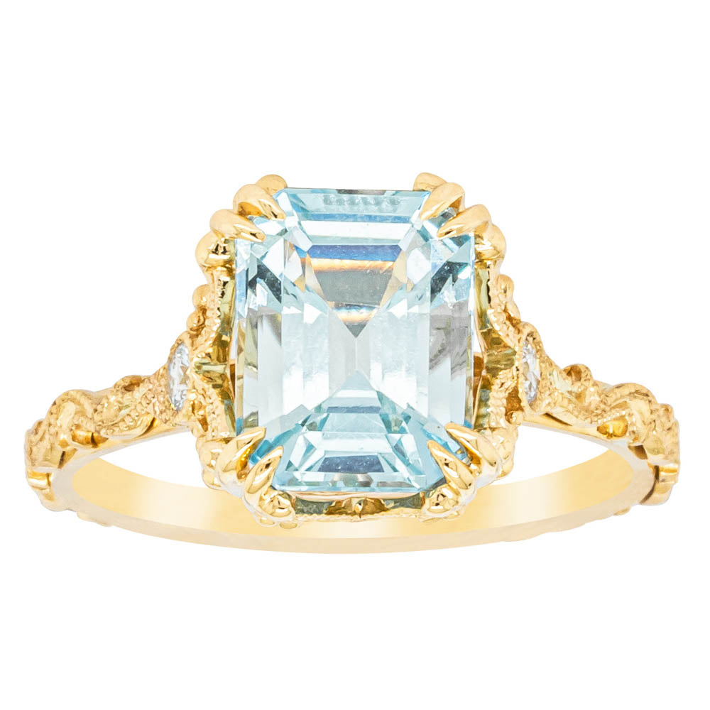 18ct Yellow Gold Aquamarine & Diamond Romanov Ring-Ring-Walker & Hall