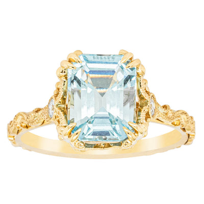 18ct Yellow Gold Aquamarine & Diamond Romanov Ring-Ring-Walker & Hall