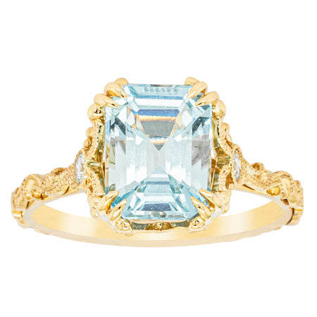 18ct Yellow Gold Aquamarine & Diamond Romanov Ring-Ring-Walker & Hall