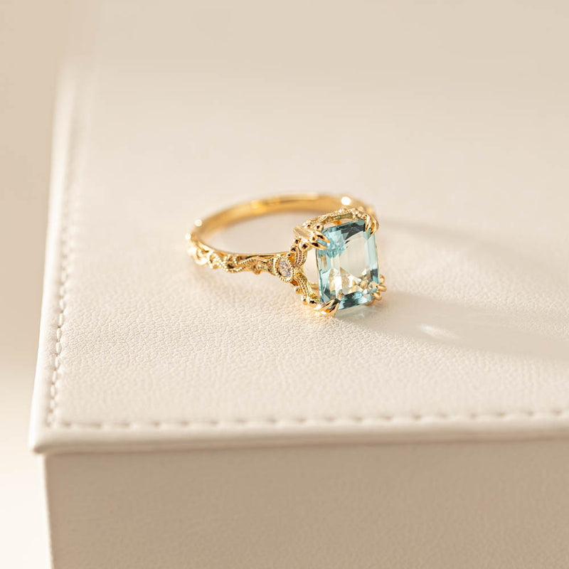 18ct Yellow Gold Aquamarine & Diamond Romanov Ring-Ring-Walker & Hall