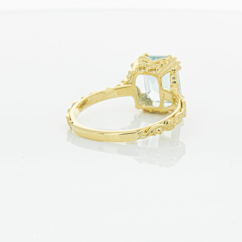 18ct Yellow Gold Aquamarine & Diamond Romanov Ring-Ring-Walker & Hall