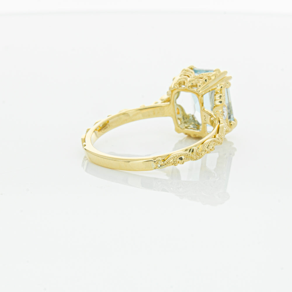 18ct Yellow Gold Aquamarine & Diamond Romanov Ring-Ring-Walker & Hall