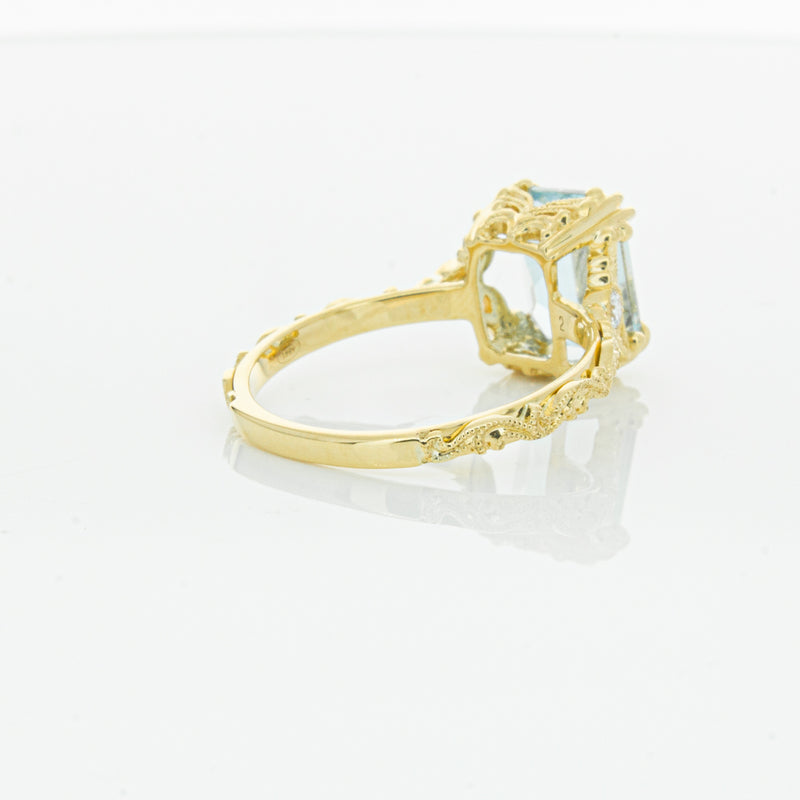 18ct Yellow Gold Aquamarine & Diamond Romanov Ring-Ring-Walker & Hall