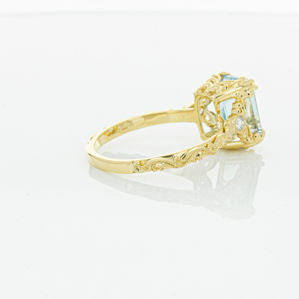 18ct Yellow Gold Aquamarine & Diamond Romanov Ring-Ring-Walker & Hall