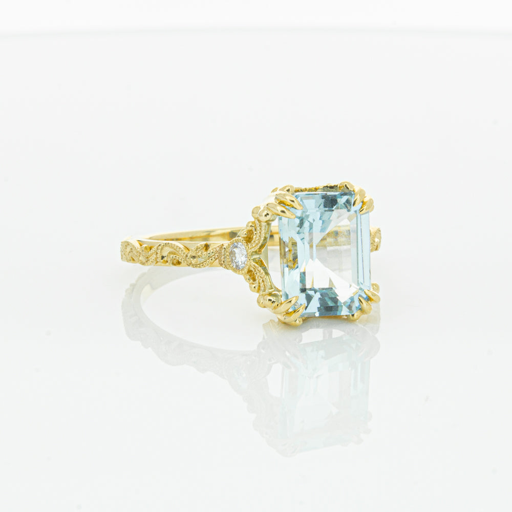 18ct Yellow Gold Aquamarine & Diamond Romanov Ring-Ring-Walker & Hall