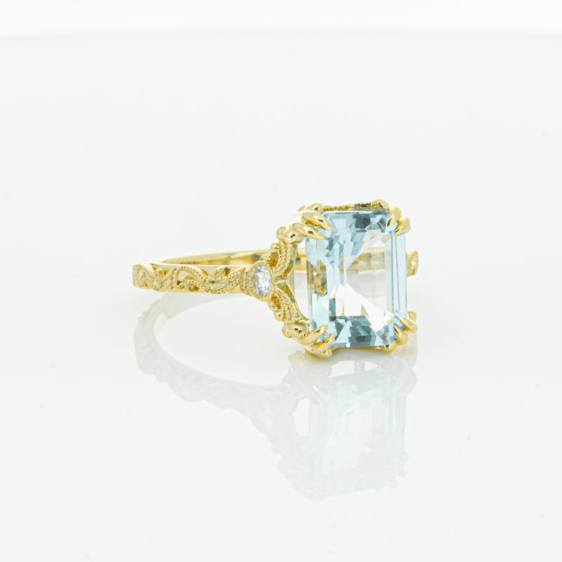 18ct Yellow Gold Aquamarine & Diamond Romanov Ring-Ring-Walker & Hall