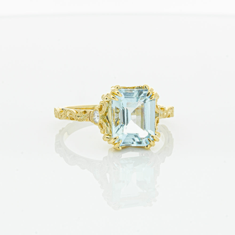 18ct Yellow Gold Aquamarine & Diamond Romanov Ring-Ring-Walker & Hall
