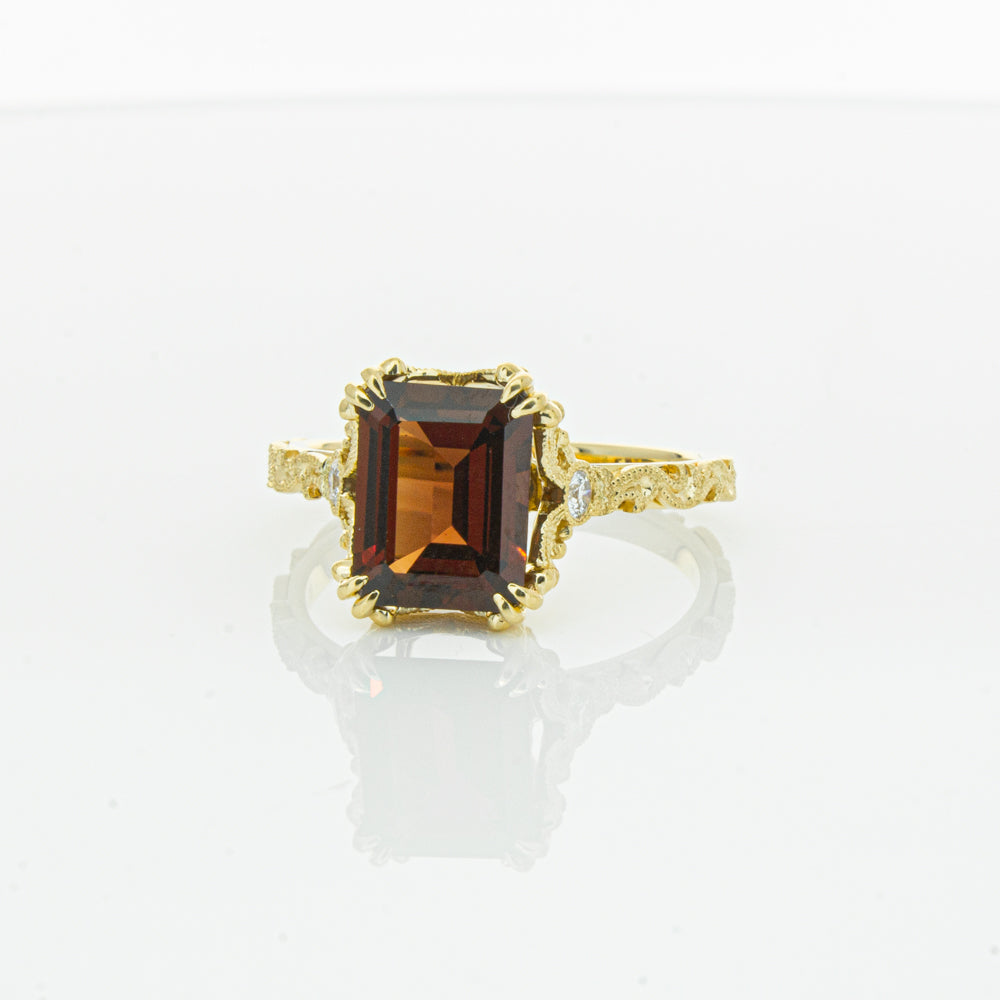 18ct Yellow Gold Garnet & Diamond Romanov Ring-Ring-Walker & Hall
