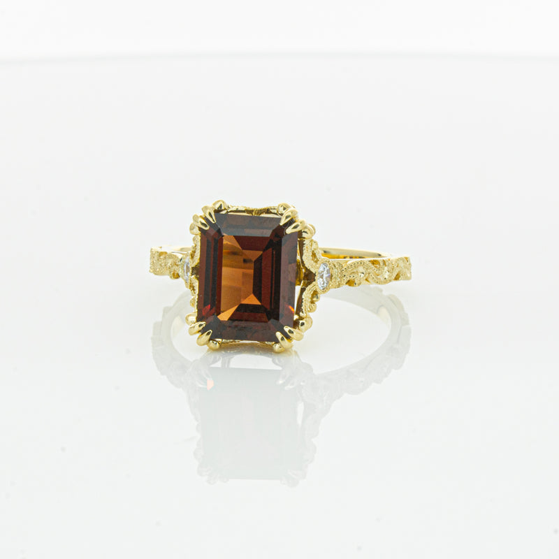 18ct Yellow Gold Garnet & Diamond Romanov Ring-Ring-Walker & Hall