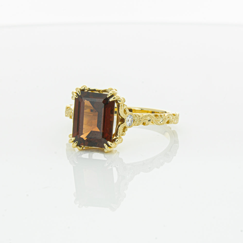 18ct Yellow Gold Garnet & Diamond Romanov Ring-Ring-Walker & Hall
