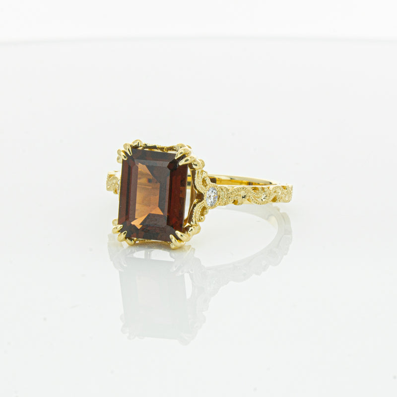 18ct Yellow Gold Garnet & Diamond Romanov Ring-Ring-Walker & Hall