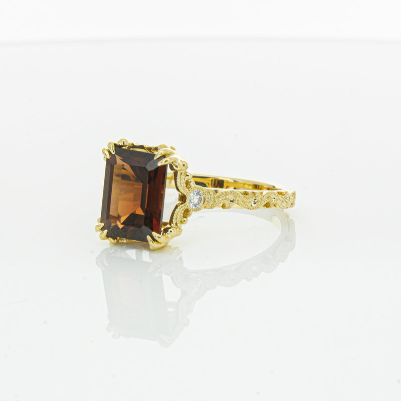 18ct Yellow Gold Garnet & Diamond Romanov Ring-Ring-Walker & Hall
