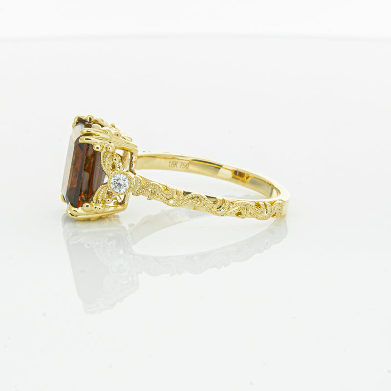 18ct Yellow Gold Garnet & Diamond Romanov Ring-Ring-Walker & Hall