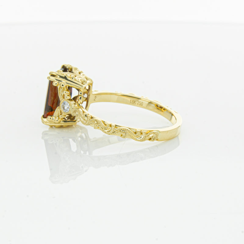 18ct Yellow Gold Garnet & Diamond Romanov Ring-Ring-Walker & Hall