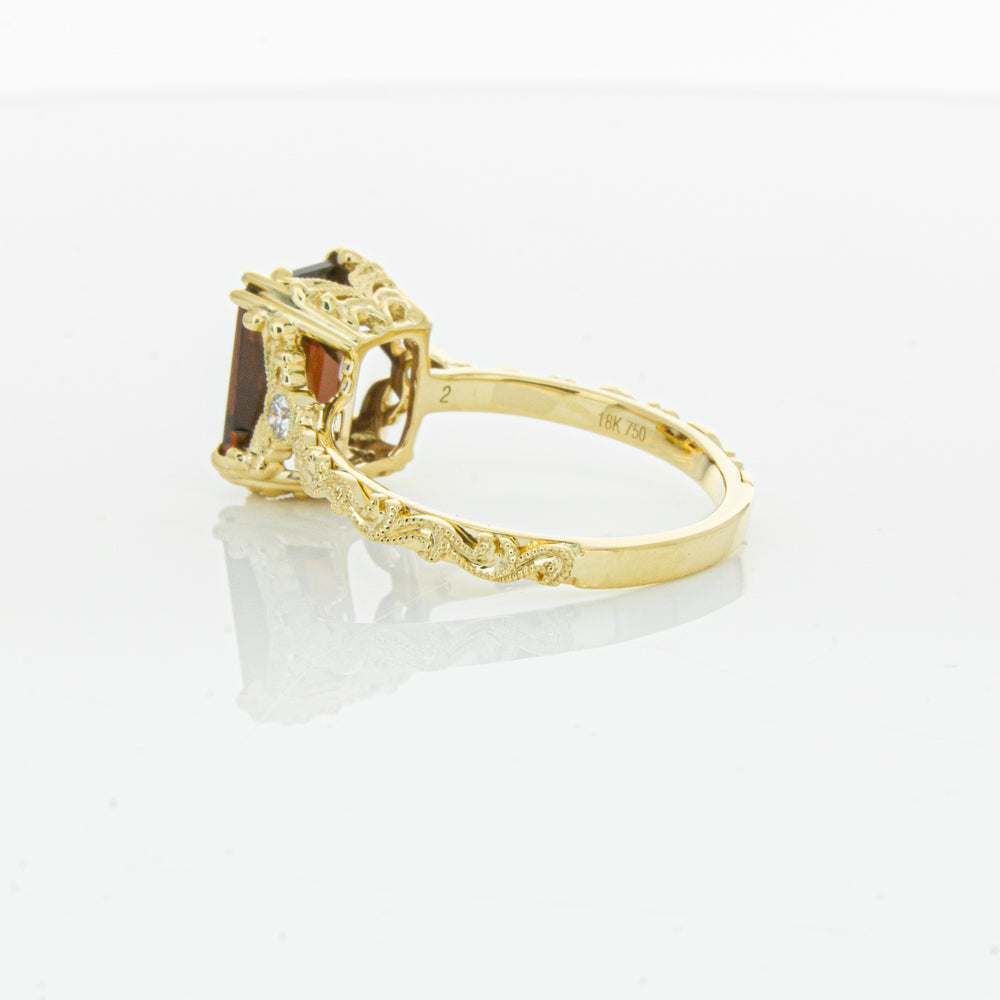 18ct Yellow Gold Garnet & Diamond Romanov Ring-Ring-Walker & Hall