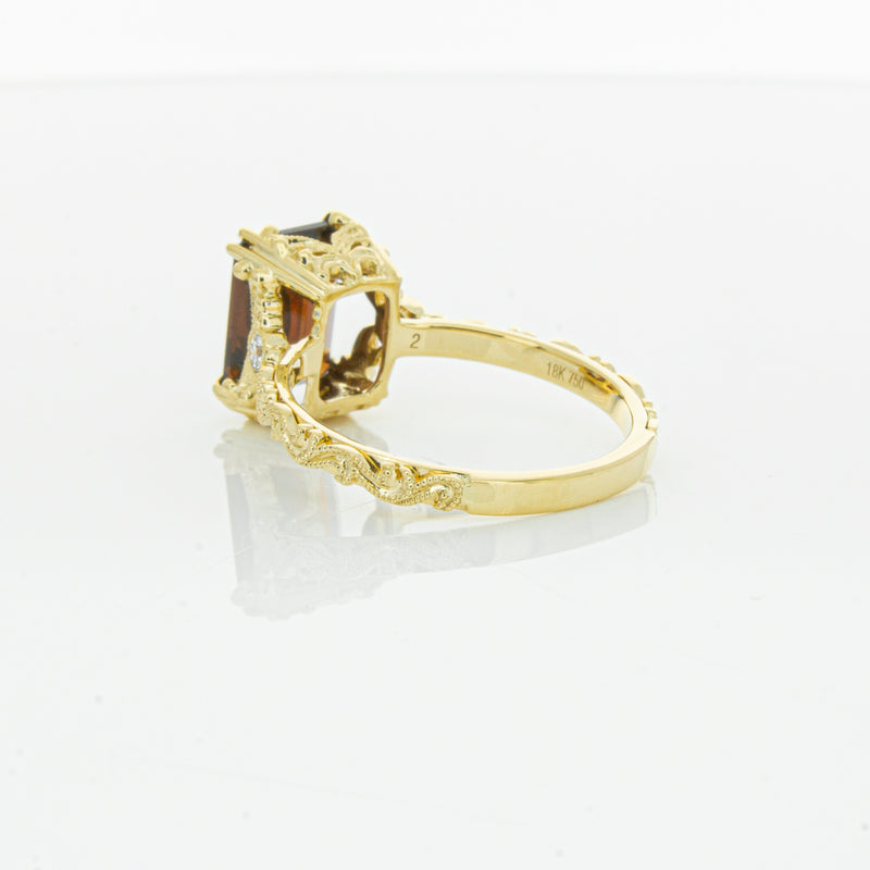 18ct Yellow Gold Garnet & Diamond Romanov Ring-Ring-Walker & Hall