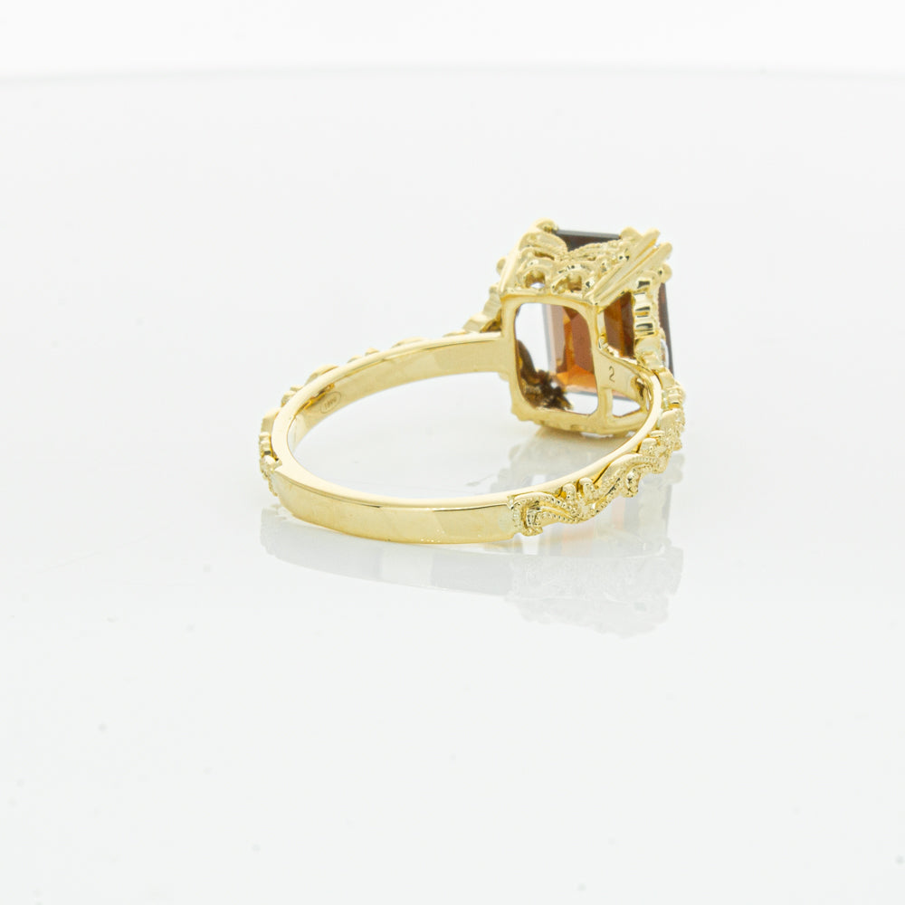 18ct Yellow Gold Garnet & Diamond Romanov Ring-Ring-Walker & Hall