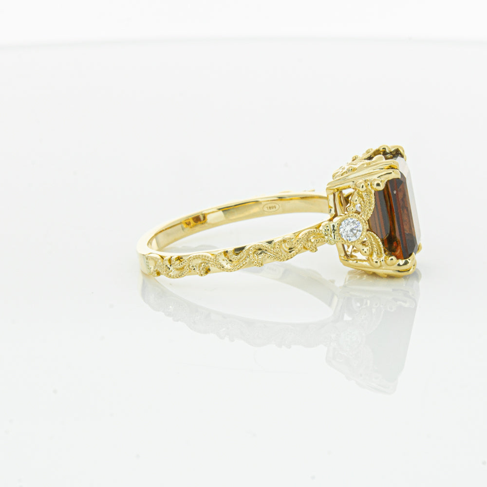 18ct Yellow Gold Garnet & Diamond Romanov Ring-Ring-Walker & Hall