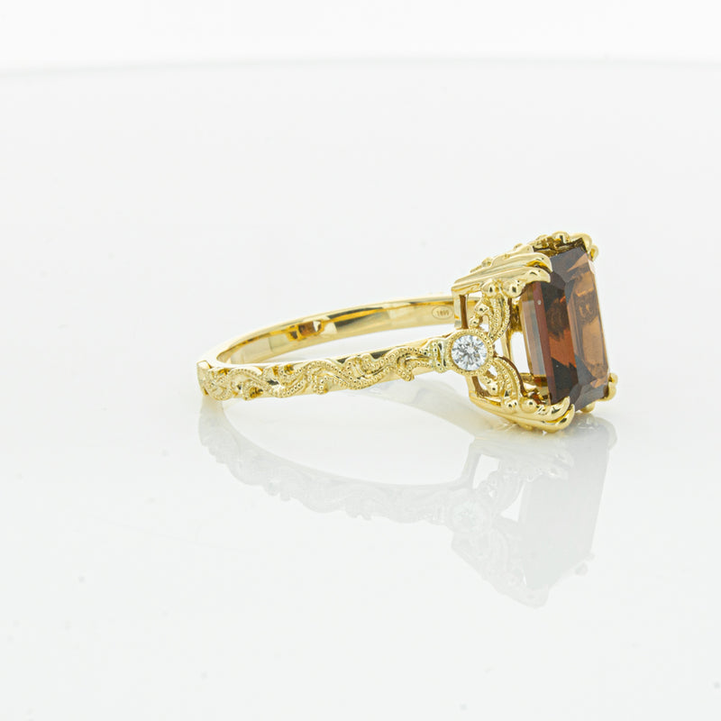 18ct Yellow Gold Garnet & Diamond Romanov Ring-Ring-Walker & Hall