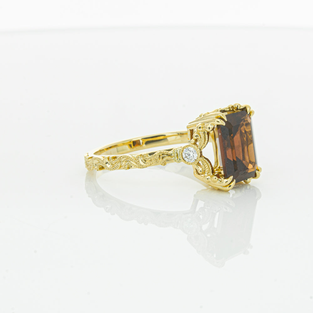 18ct Yellow Gold Garnet & Diamond Romanov Ring-Ring-Walker & Hall