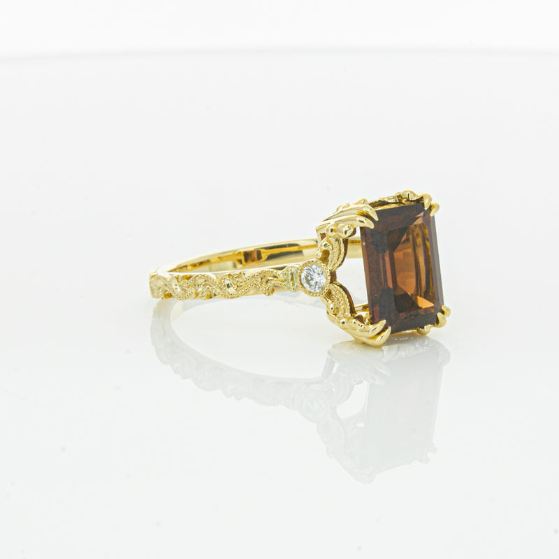 18ct Yellow Gold Garnet & Diamond Romanov Ring-Ring-Walker & Hall