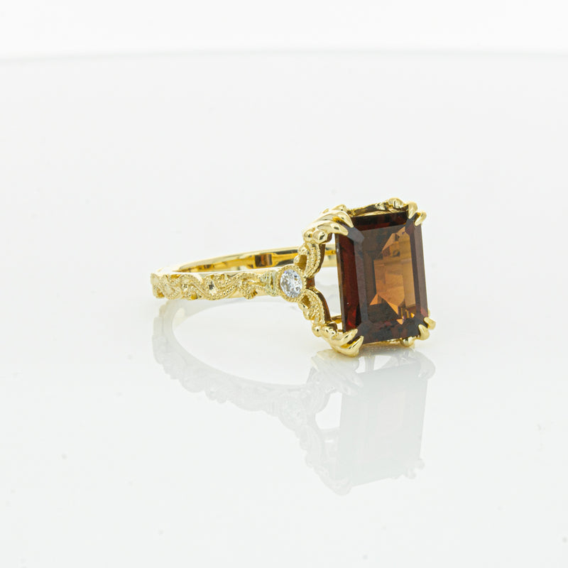 18ct Yellow Gold Garnet & Diamond Romanov Ring-Ring-Walker & Hall