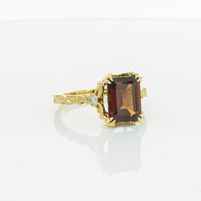 18ct Yellow Gold Garnet & Diamond Romanov Ring-Ring-Walker & Hall