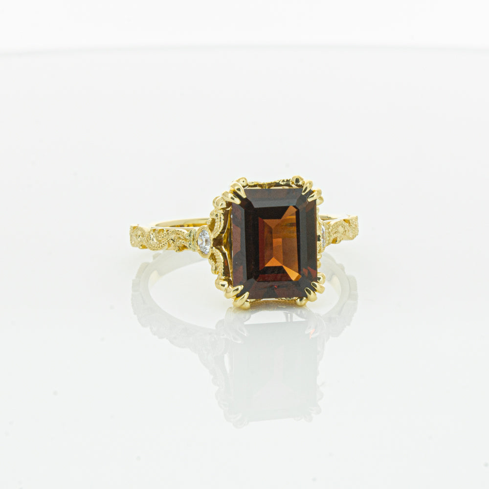 18ct Yellow Gold Garnet & Diamond Romanov Ring-Ring-Walker & Hall