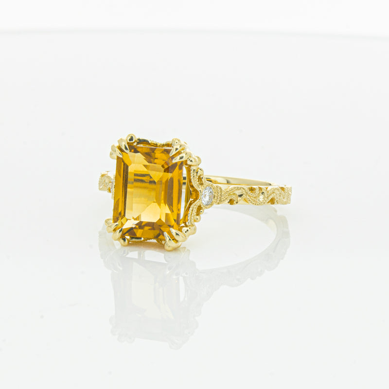 18ct Yellow Gold Citrine & Diamond Romanov Ring-Ring-Walker & Hall