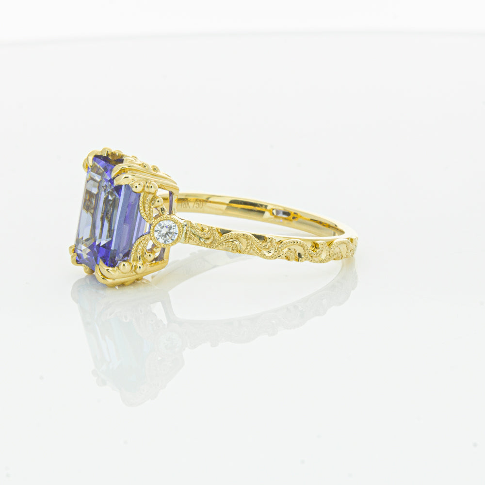 18ct Yellow Gold Tanzanite & Diamond Romanov Ring-Ring-Walker & Hall