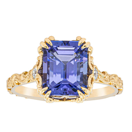 18ct Yellow Gold Tanzanite & Diamond Romanov Ring-Ring-Walker & Hall