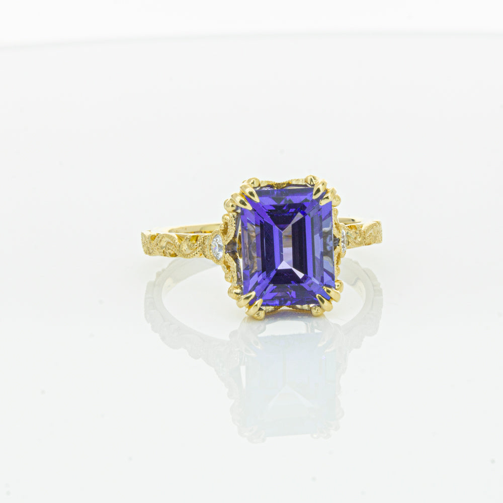 18ct Yellow Gold Tanzanite & Diamond Romanov Ring-Ring-Walker & Hall