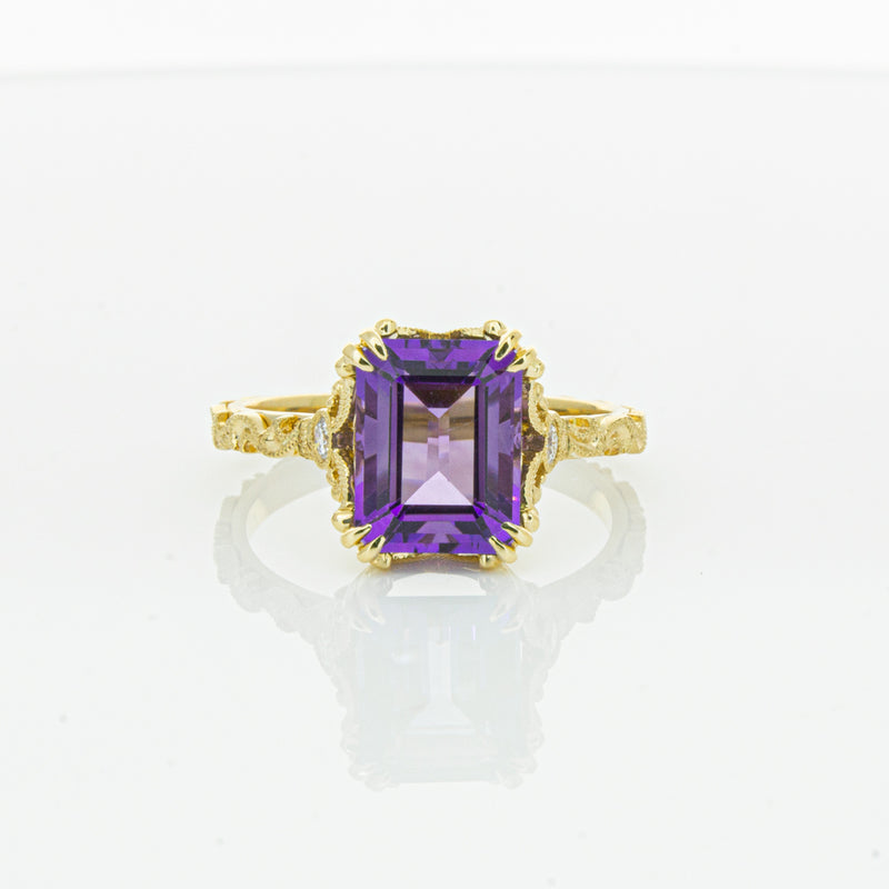 18ct Yellow Gold Amethyst & Diamond Romanov Ring-Ring-Walker & Hall