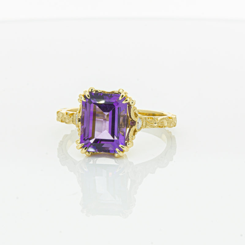 18ct Yellow Gold Amethyst & Diamond Romanov Ring-Ring-Walker & Hall