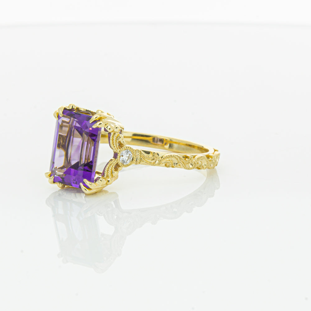 18ct Yellow Gold Amethyst & Diamond Romanov Ring-Ring-Walker & Hall