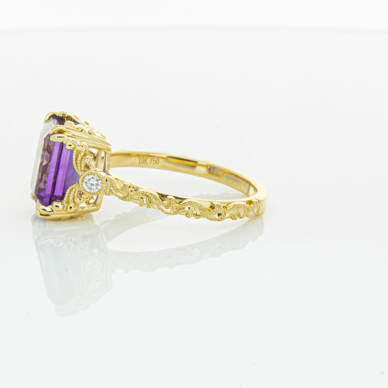 18ct Yellow Gold Amethyst & Diamond Romanov Ring-Ring-Walker & Hall