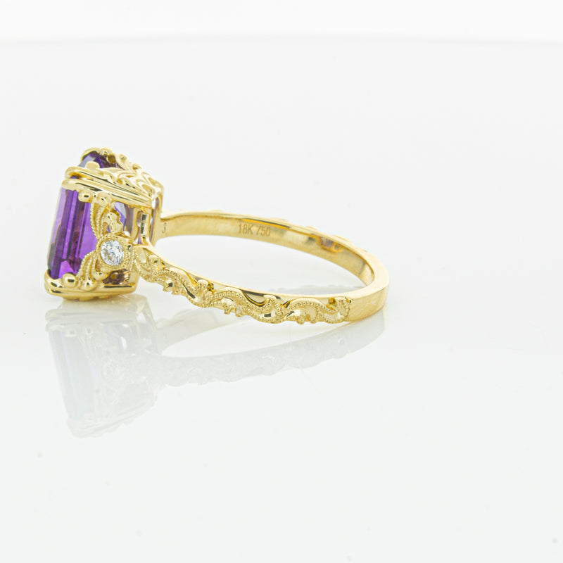 18ct Yellow Gold Amethyst & Diamond Romanov Ring-Ring-Walker & Hall