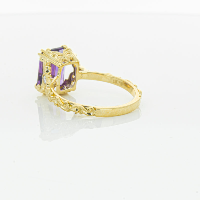 18ct Yellow Gold Amethyst & Diamond Romanov Ring-Ring-Walker & Hall