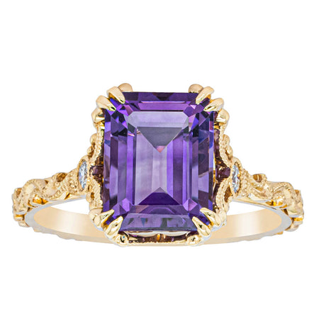 18ct Yellow Gold Amethyst & Diamond Romanov Ring-Ring-Walker & Hall