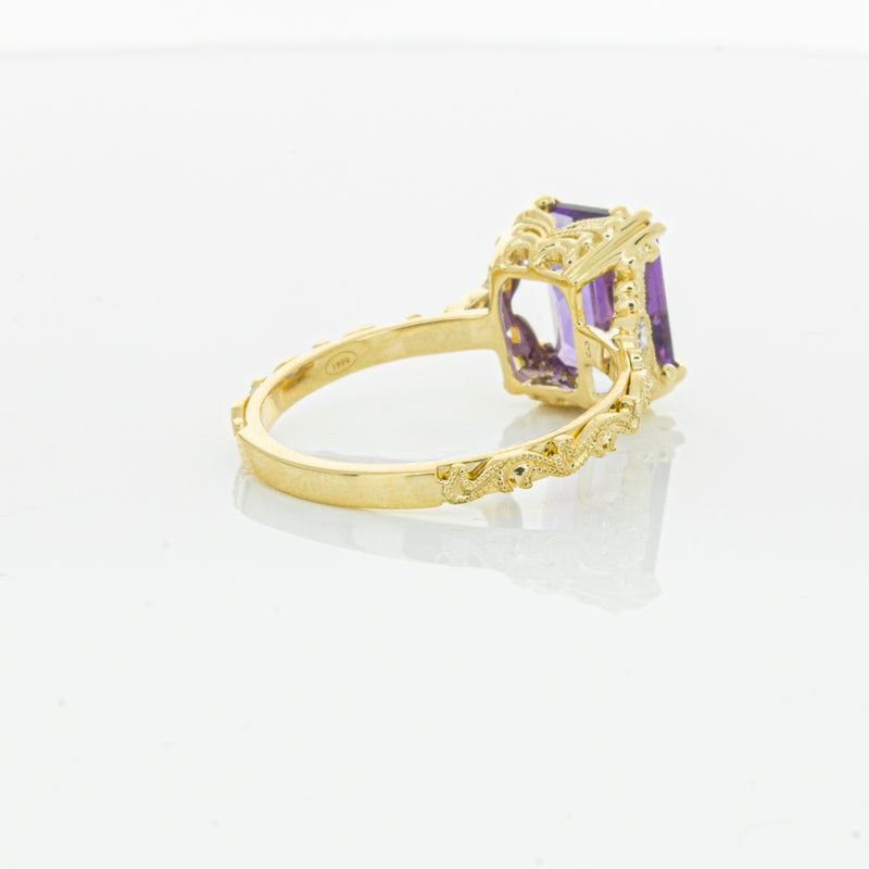 18ct Yellow Gold Amethyst & Diamond Romanov Ring-Ring-Walker & Hall