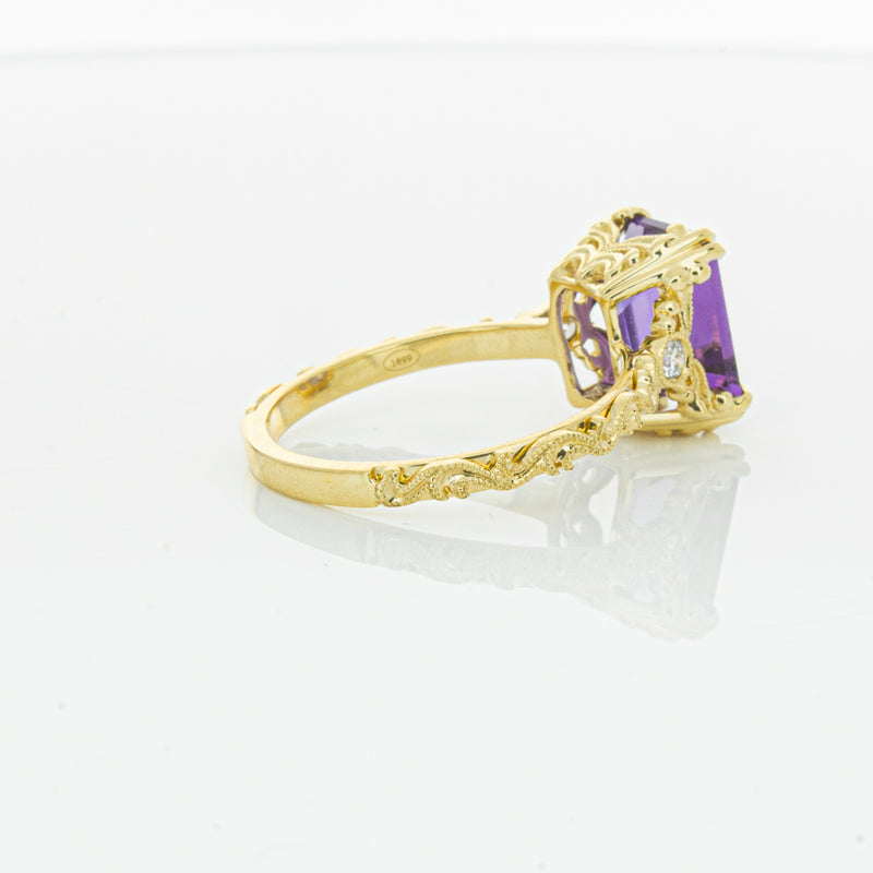 18ct Yellow Gold Amethyst & Diamond Romanov Ring-Ring-Walker & Hall