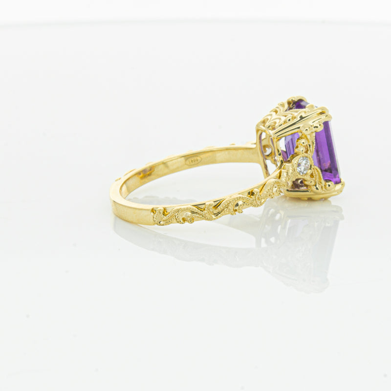 18ct Yellow Gold Amethyst & Diamond Romanov Ring-Ring-Walker & Hall