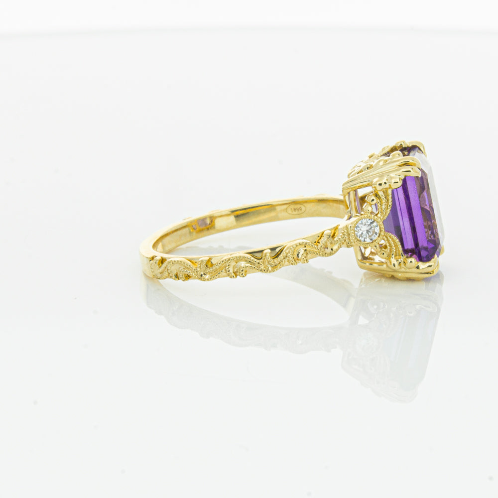 18ct Yellow Gold Amethyst & Diamond Romanov Ring-Ring-Walker & Hall