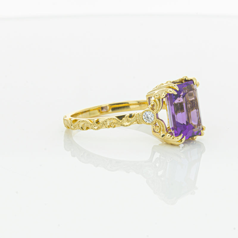 18ct Yellow Gold Amethyst & Diamond Romanov Ring-Ring-Walker & Hall