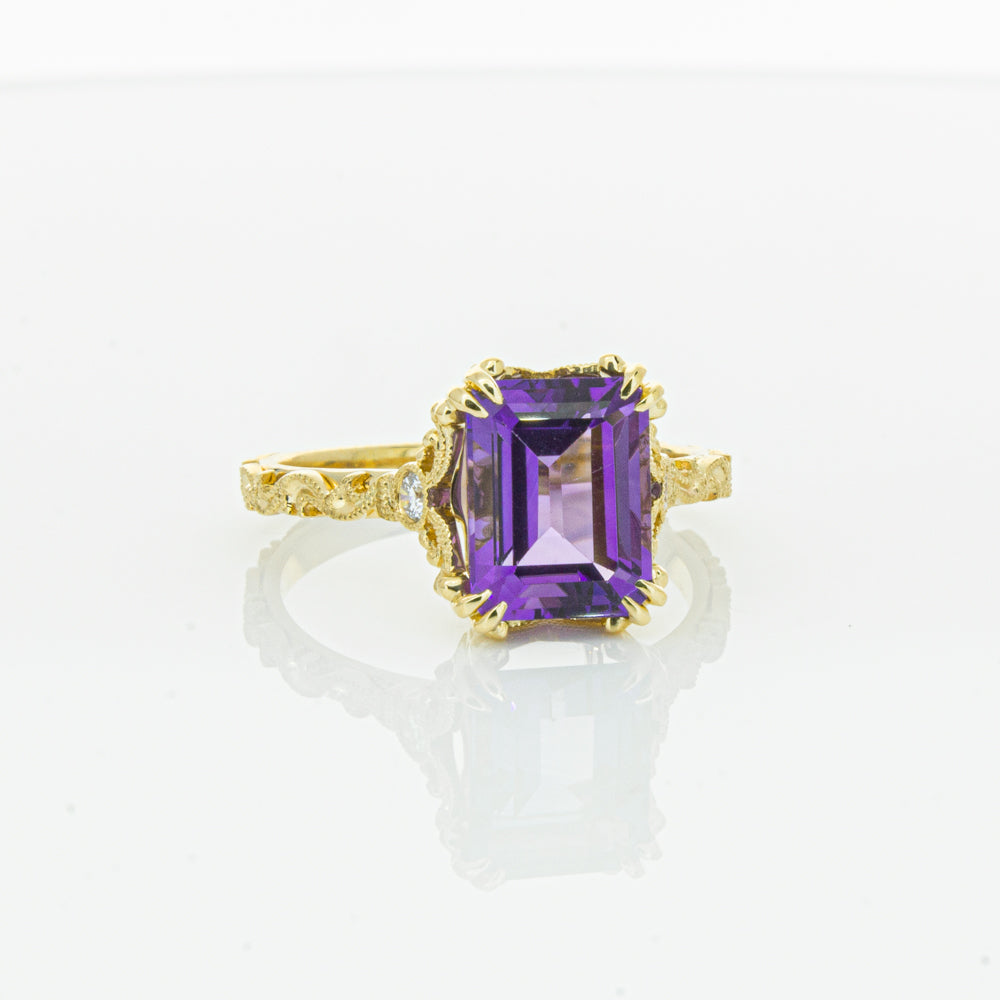 18ct Yellow Gold Amethyst & Diamond Romanov Ring-Ring-Walker & Hall